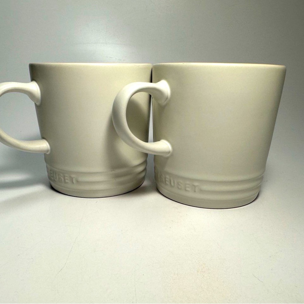 New Le Creuset Matte Cotton White Ceramic 350ml /12oz Coffee Mugs ~ Set Of 2